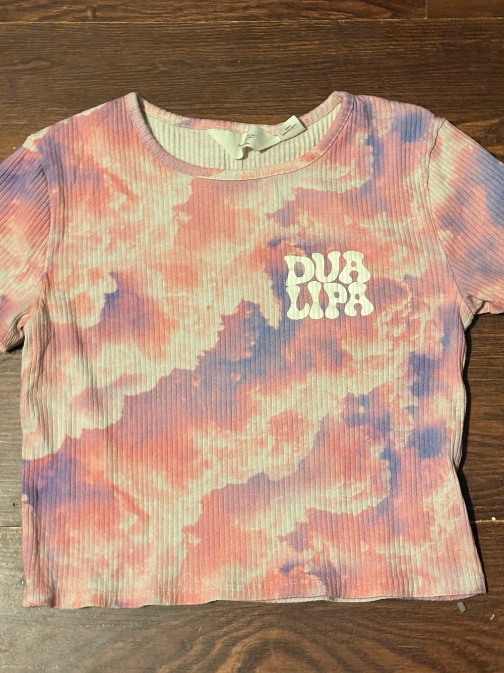 H&M 14Y Pink & Purple Tie-Dye Ribbed Tee with 'DUB LIPA' Graphic